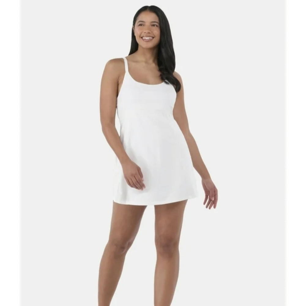 White Tennis Dress Built In Bra Athletic Mini Dress Workout Athleisure Large